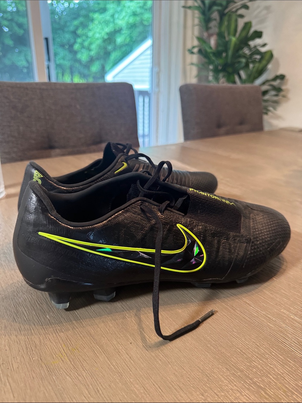 Nike Black Soccer Cleats with Neon Yellow Swoosh, size 12